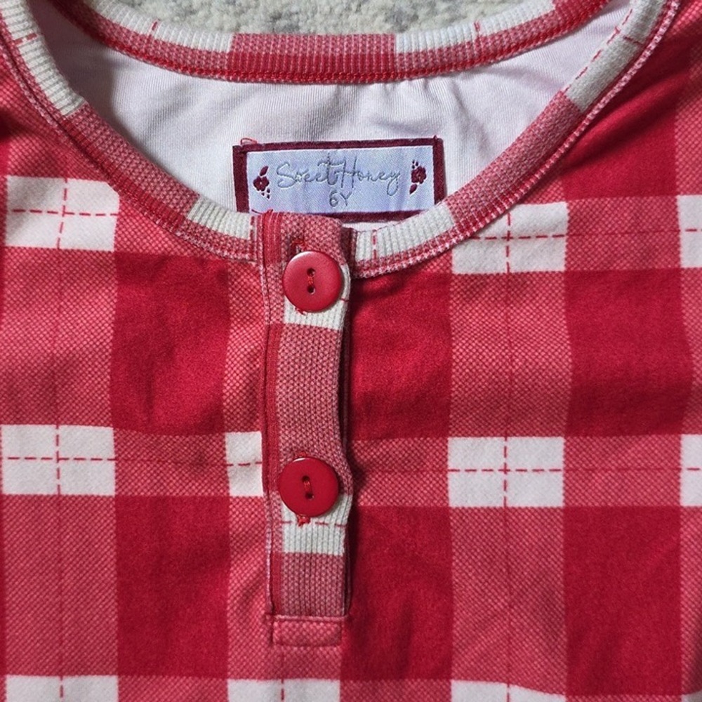 Sweet Honey Unisex Size 6 Red And White Plaid Long Sleeve Pajamas - Picture 2 of 3